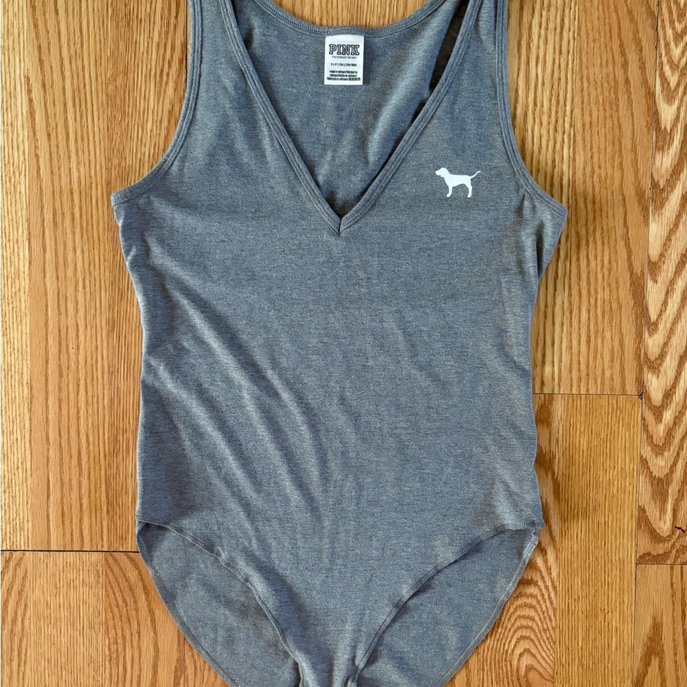 PINK Victoria's Secret Gray V-Neck Bodysuit
